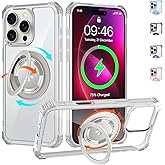 WPCase Clear Case for iPhone 16 Pro Max Case with Magnetic 360 Rotatable Ring Stand [ Compatible with MagSafe ], Heavy Duty Military Grade Cover with Ring Kickstand for Women Men, Transparent