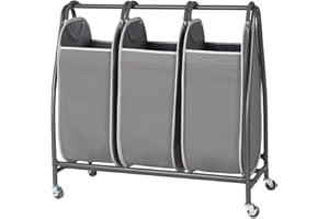 Neatfreak Triple Laundry Hamper Sorter - Rolling Laundry Cart With Wheels & 3 x removable Dirty Clothes Hamper Totes With EVERFRESH Tech For Towels, Blankets & Bathroom Organization