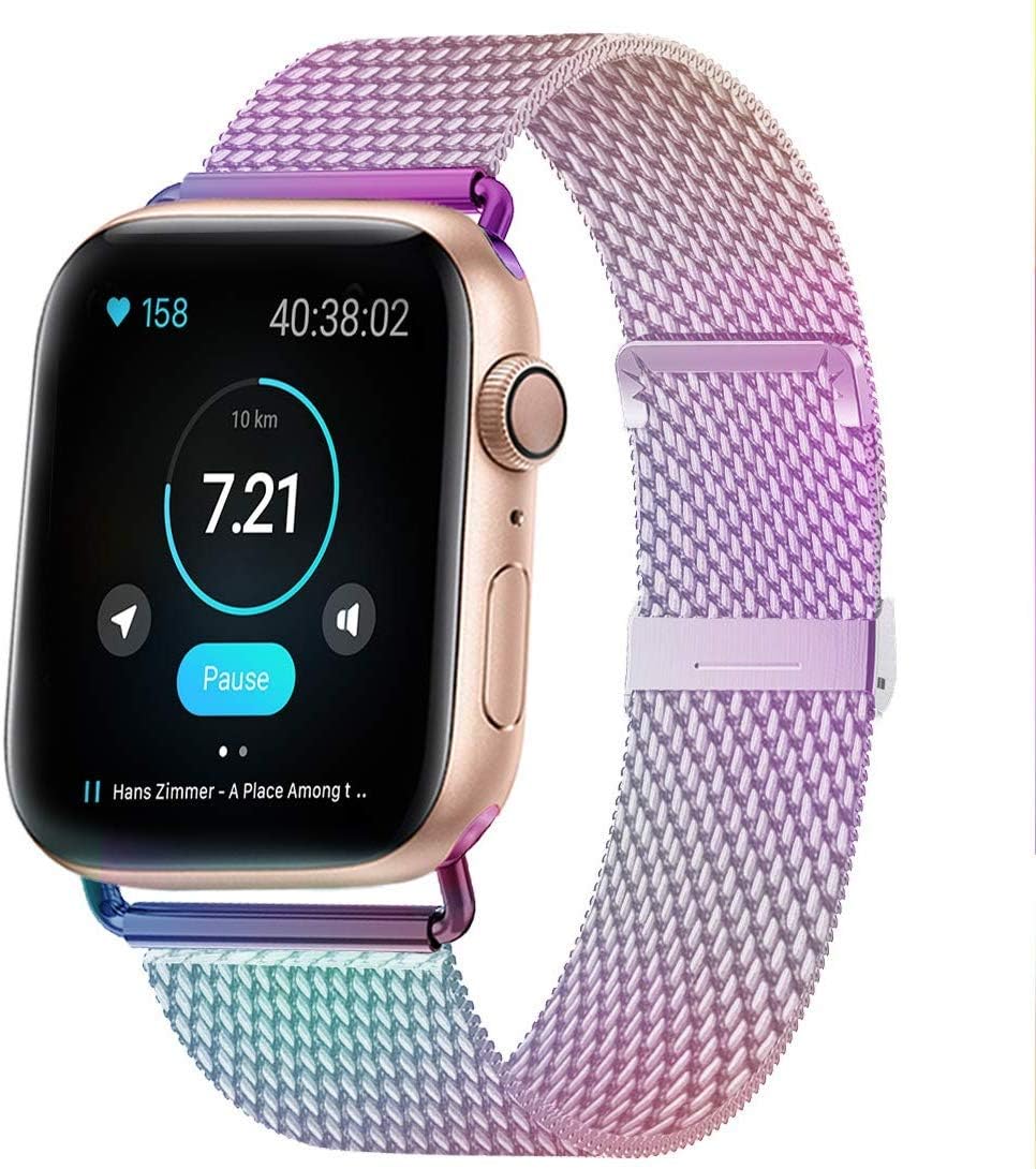 HILIMNY Compatible for Apple Watch Strap 38mm 40mm 42mm 44mm, Stainless Steel Mesh Sport Wristband Loop with Strong Magnetic Closure Strap Adjustable Magnet Clasp for iWatch Series 1, 2, 3, 4, 5