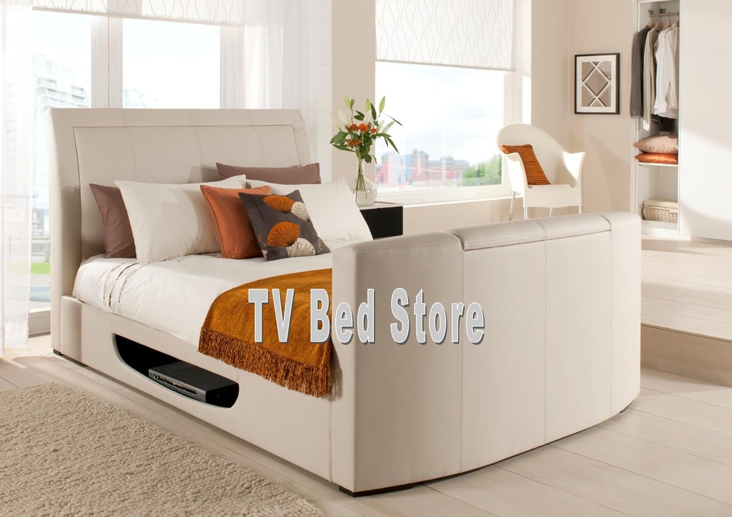Stanton Cream Leather Double Tv Bed By Kaydian Design Frame Only