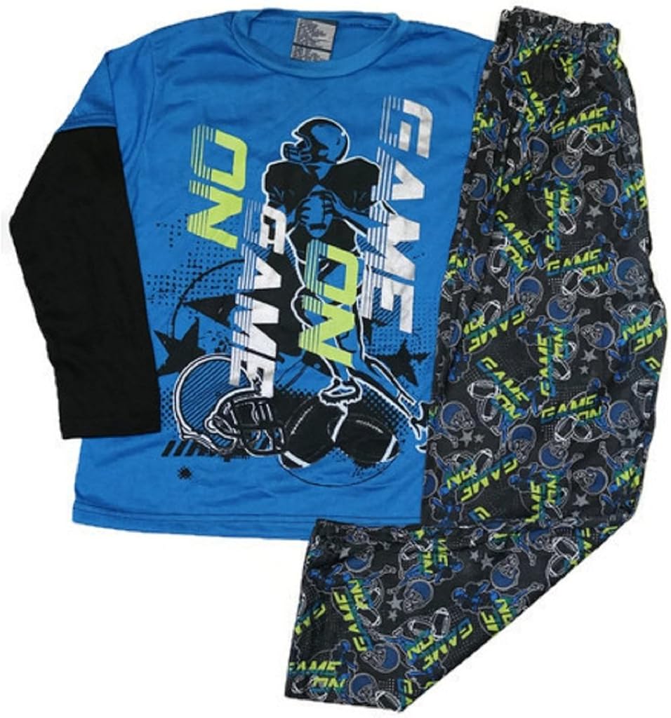 Boys 2 pc Long sleeve lomg leg Pajamas football Print 89006 Blue 16/18 Amazon.ca Clothing