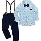 DISAUR Boys Suits 3 Pieces Formal Dress Shirt with Bowtie+Suspender Pants Boy Gentleman Outfits Set 4-8 Years
