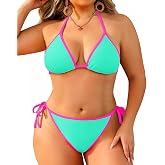 Women Plus Size Sexy String Bikini Set Two Piece Halter Triangle Swimsuits | Side tie bottom, Sexy, Padded bra, Bathing suit, Mid waist, Swimwear, Full lining