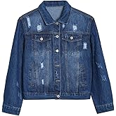 LifeShe Distressed Jean Jacket Women Basic Ripped Denim Jacket Fall Boyfriend Shacket 2026 Trendy