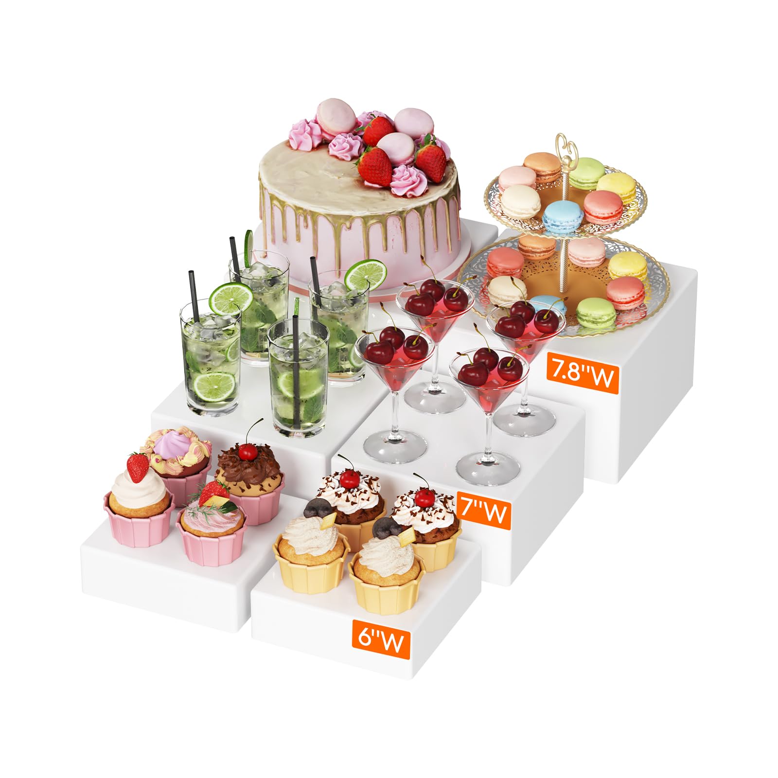 Photo 1 of Lifewit Buffet Risers and Stands Up to 7.8", Food Risers for Buffet Table, Catering Dessert Cake Stand for Party, Collectibles Jewelry Display Stand, White Cube Boxes Nesting Risers, 6 PCS