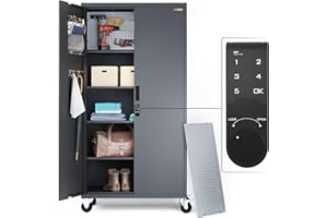METALTIGER Extra-Spacious Metal Storage Cabinet with Wheels - Garage Storage Cabinet with Locking Doors, Digital Lock, Adjustable Shelf Height, Leg Levelers, Pegboard and Accessories (Dark Gray)