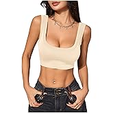 SweatyRocks Women's Square Neck Crop Tank Top Sleeveless Summer Basic Tops