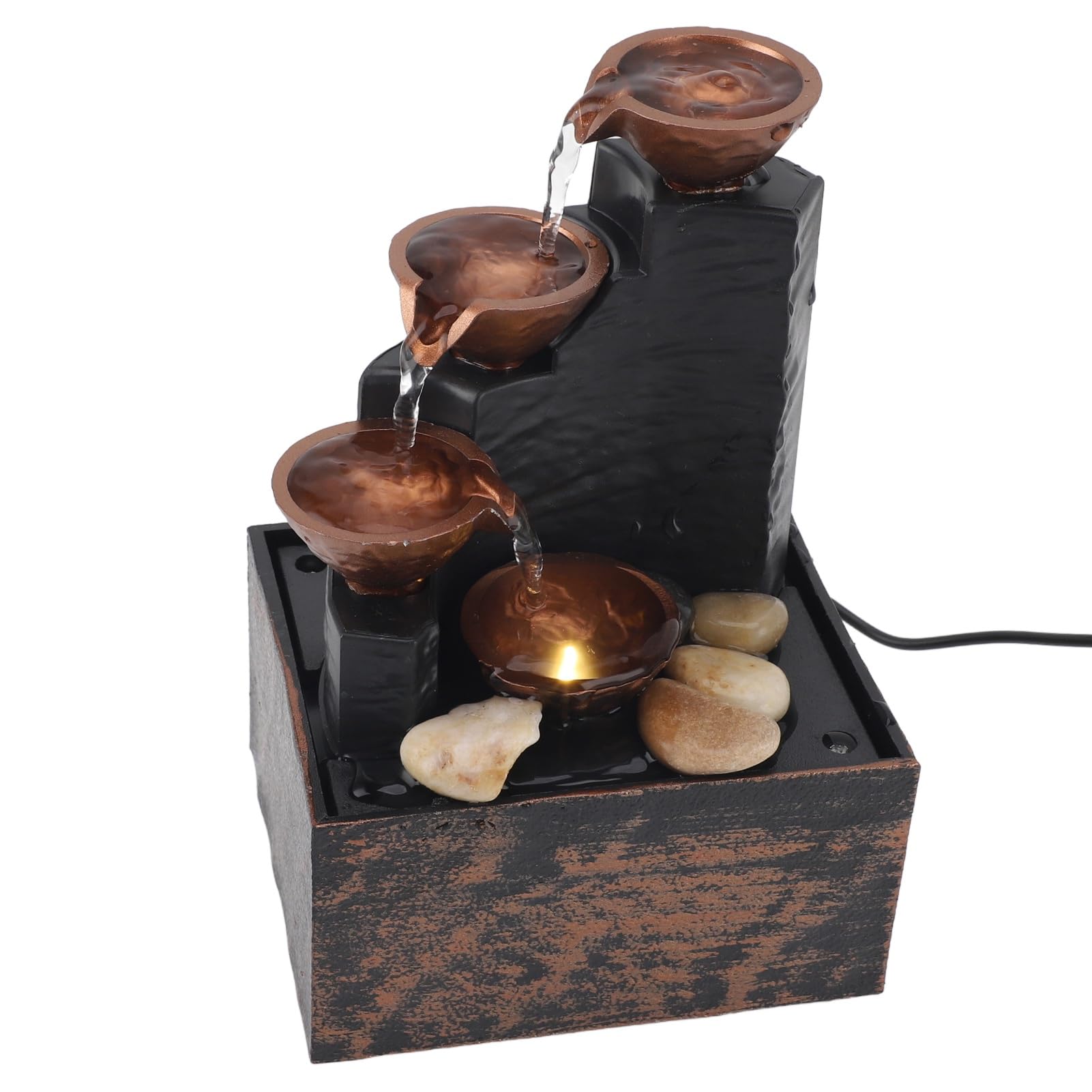 Indoor Fountain Waterfall Tabletop, Mini Water Fountain with LED Light, Wealth Attracting, Small Relaxation Waterfall, USB Powered Tabletop Fountain for Desk Office Home