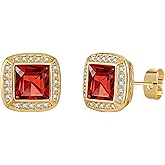 EVEVIC Austrian Crystal Square Stud Earrings for Women 14K Gold Plated Halo Birthstone Earring Jewelry Gifts