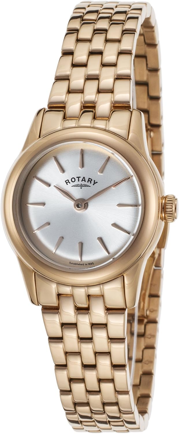 Rotary Women's Quartz Watch with Silver Dial Analogue Display and Rose Gold Stainless Steel Plated Bracelet LB02573/01