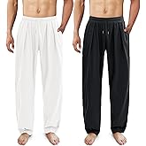 ESTAMICO Men's Cotton Linen Casual Yoga Pants Loose Fit Elastic Drawstring Waist Summer Beach Pant