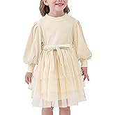 Toddler Girl Tulle Dress Puff Long Sleeves Tutu Dresses with Tie Belt for Princess Brithday Party 1-6T