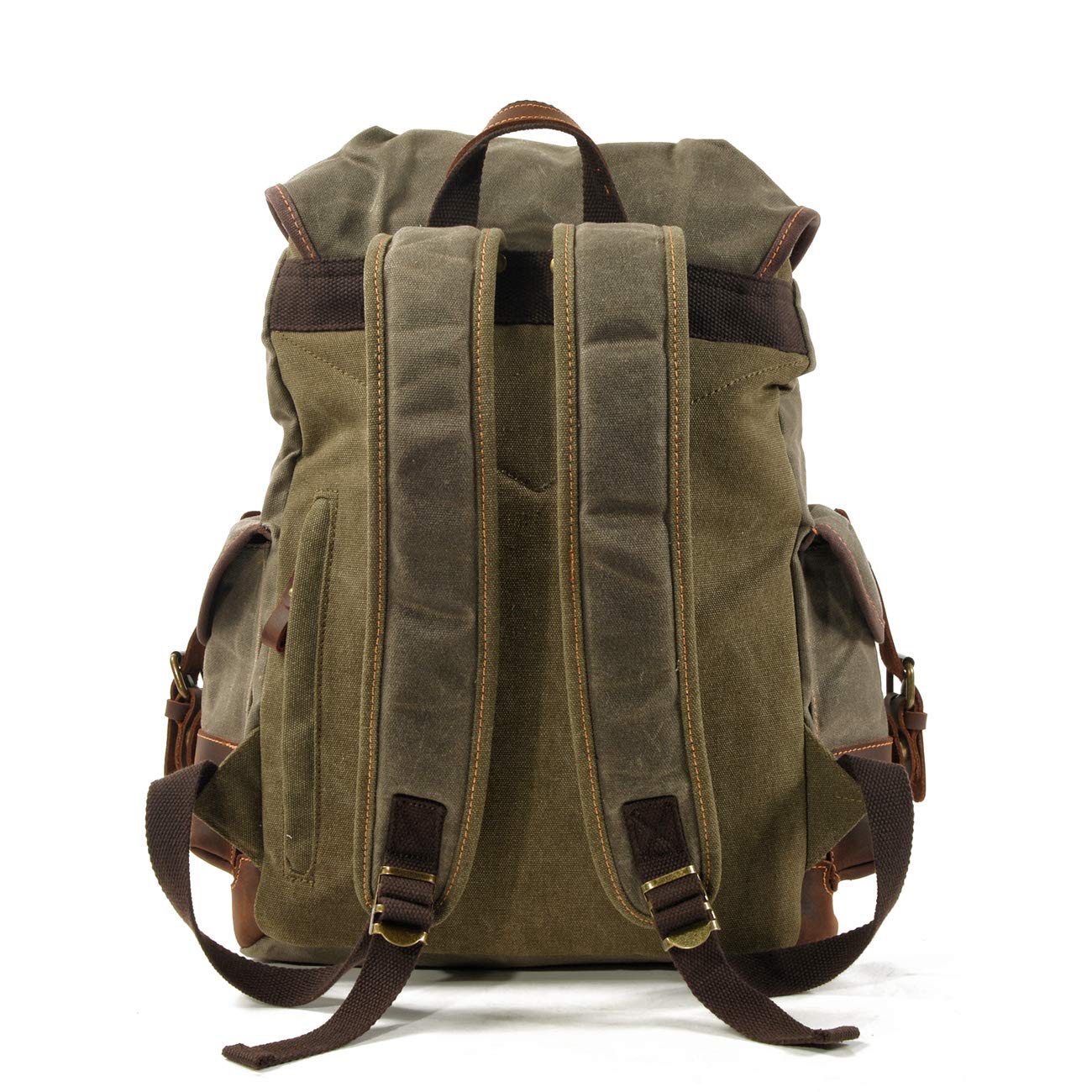 WUDON Men Travel Backpack, Genuine Leather-Waxed Canvas Shoulder Hiking Rucksack