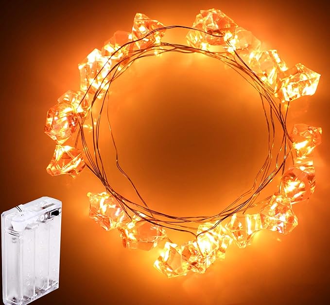 Citra 20 Led Battery Operated Irregular Crystal Copper String Light for Diwali and Other Festival Decorations - Orange
