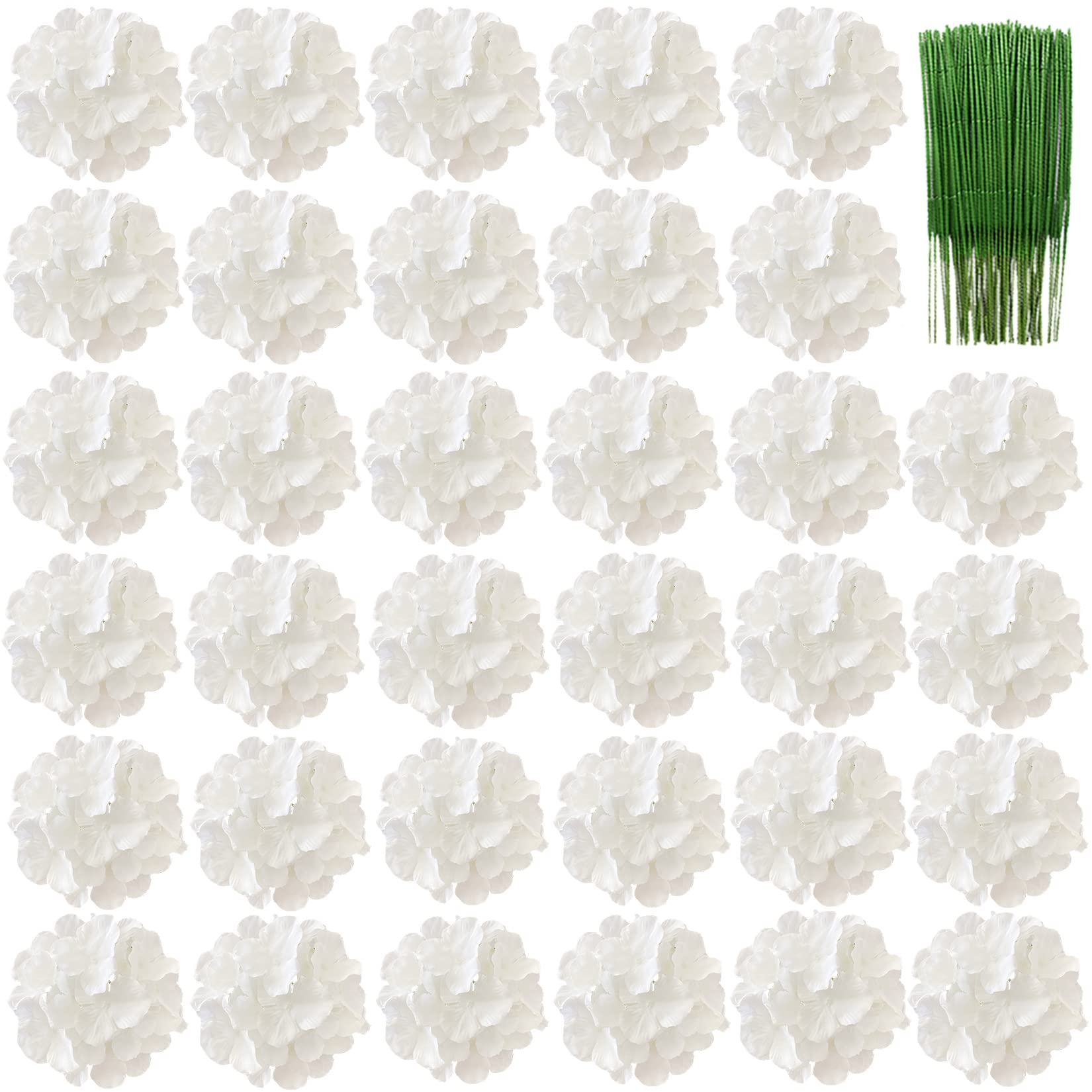 FagusHome 34 Pcs Silk Hydrangea Heads Artificial Flowers Heads and Stems Fake Hydrangea Flowers for Home Wedding Decor