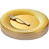N9R 60pcs Gold Plastic Dessert Plates with Mini Forks, Include 30pcs Disposable Dessert Plates 7 inch, 30pcs Gold Appetizer Forks 3.94 inch, Premium and Comfortable for Wedding Birthday Party
