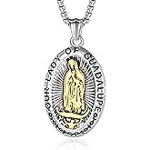 TANGILLA Virgin Mary Necklace for Men & Women Catholic Miraculous Medal Pendant Religious Jewelry with Our Lady of Grace Design 24+2″ Stainless Steel Chain Spiritual Protection Gift