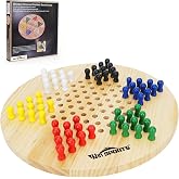 Win SPORTS Chinese Checkers Board - Classic Strategy Game &amp; Fun for The Whole Family, Includes 60 Wooden Pegs in 6 Colors, Made with Natural Wood (11.5 Inch)