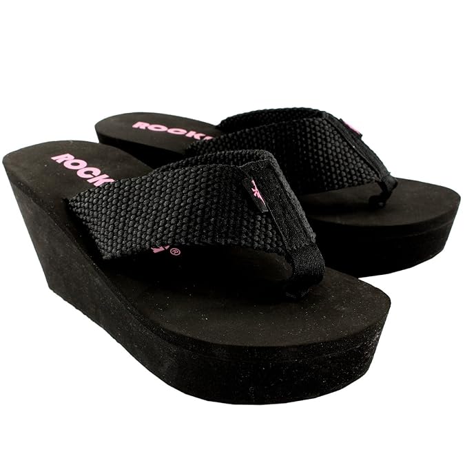 Amazon.com | Rocket Dog Womens Diver Wedge Heels Summer Sandals Slip On Flip Flops - 10 - Black 