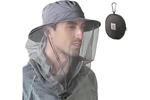 F FLAMMI Flammi Mosquito Net Hat Safari Hat UPF 50+ Sun Protection Boonie Hats for Men with Neck Flap Fishing Hiking Hat for Men/Women