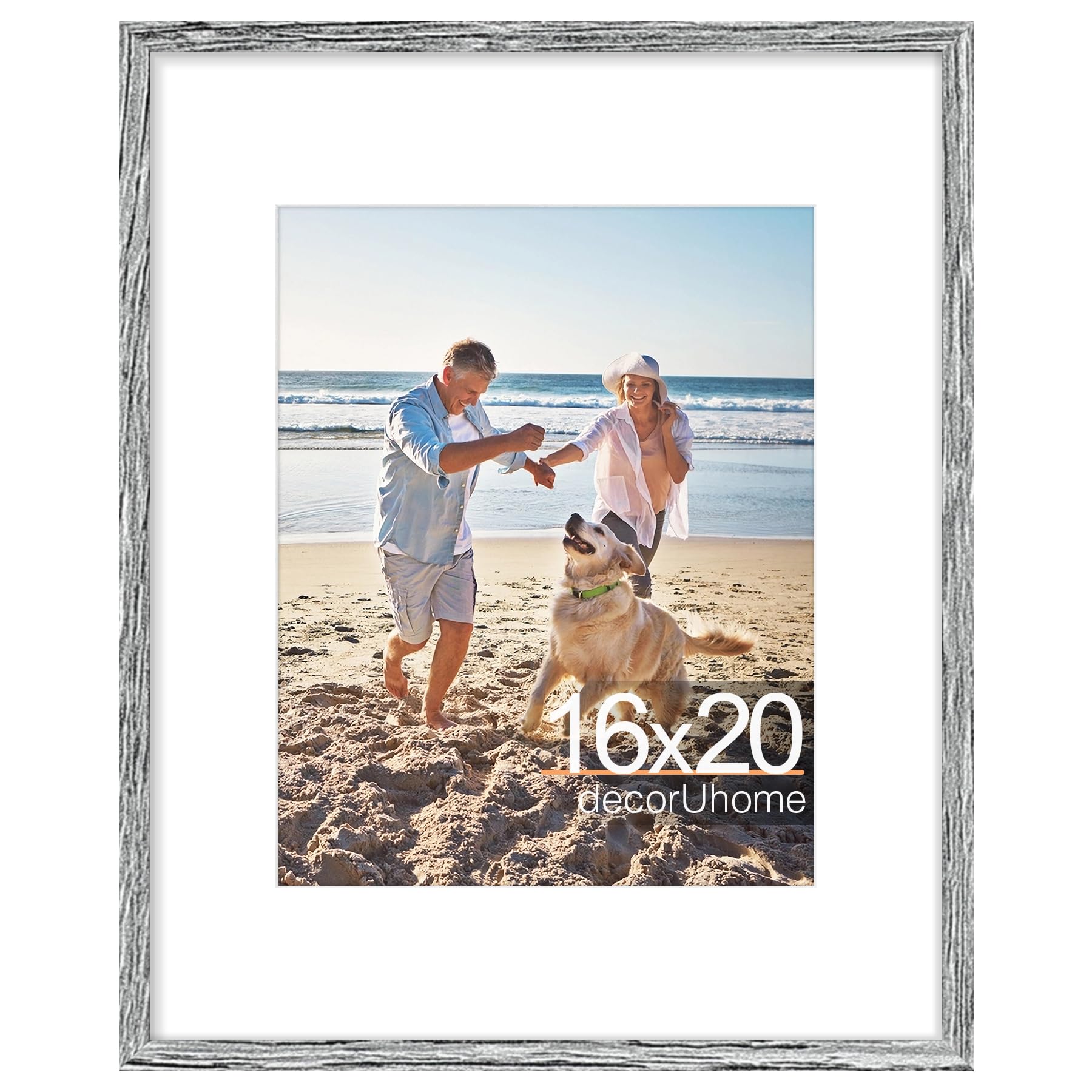decorUhome 16x20 Picture Frame, Display Pictures 11x14 with Mat or 16x20 without Mat, Wall Hanging Poster Frame, Grey, 1 Pack Image