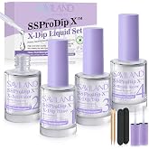 SAVILAND Dip Powder Liquid Set HEMA-free , No Curing Needed, 0.5 Fl.oz | Nail Dipping System Essentials for Beginners, Long Lasting Dip Base Top Activator Brush Saver, Strengthen Nails DIY at Home