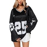 SOLY HUX Women's Long Sleeve Jersey Shirts V Neck Number Graphic T-Shirt Y2k Crop Tops Streetwear