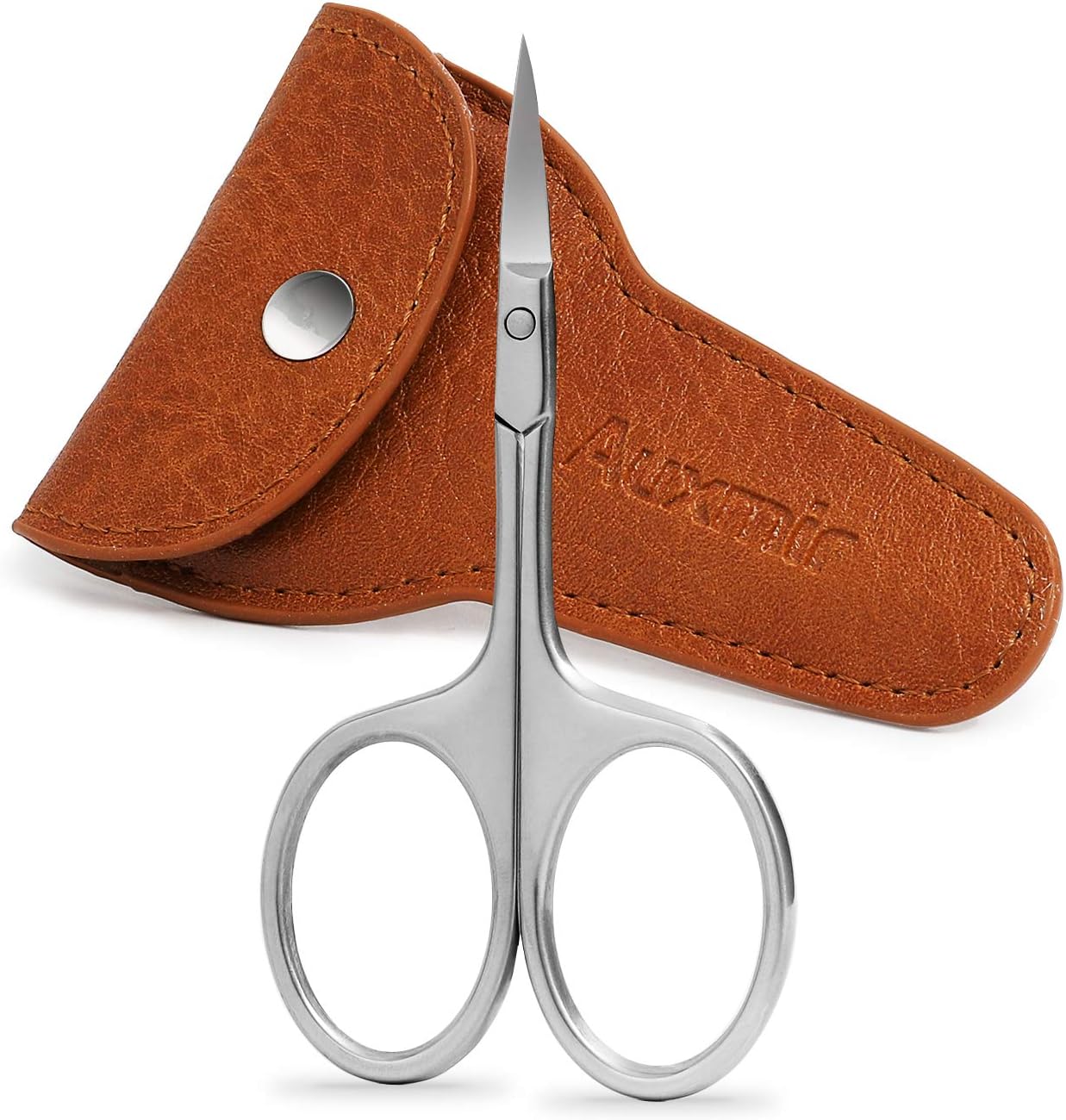 Auxmir Nail Scissors Cuticle Clipper 3.9" Curved Stainless Steel Manicure Cutter, with Storage Pouch, Sliver
