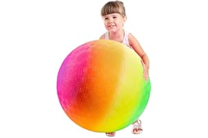 BEDWINA 18 Inch Rainbow Playground Ball for Kids (Pack of 1) Jumbo Size Rainbow Inflatable Big Bouncy Kickball for Park, Giant Balls for Indoor and Outdoor Games with Hand Pump