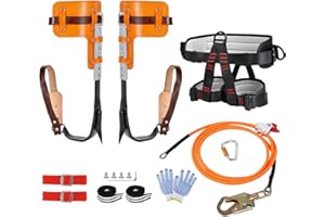 JATCSG Upgrade Cowhide Tree Climbing Spikes Set, Tree Climbing Gear with Adjustable Climbing Belt and Steel Wire Core Flip Line, Climbing Kit with Triple Lock Lanyard Adjuster, for Sports, Working