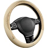 PIC AUTO Steering Wheel Cover, Gold Patterned Leather Patchwork Design, Universal Fit 14.5"–15.5", Anti-Slip, Odor-Free, Soft PU Grain Leather, Durable Grip Car Accessory for Girls & Women