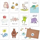 Premium Funny Thank You Cards with Envelopes & Stickers, 4×6 in Cute Animal Pun Cards Assorted Blank Greeting Cards, Boxed Bulk Note Postcard for Kids Student Teachers Business Employee 20Pcs