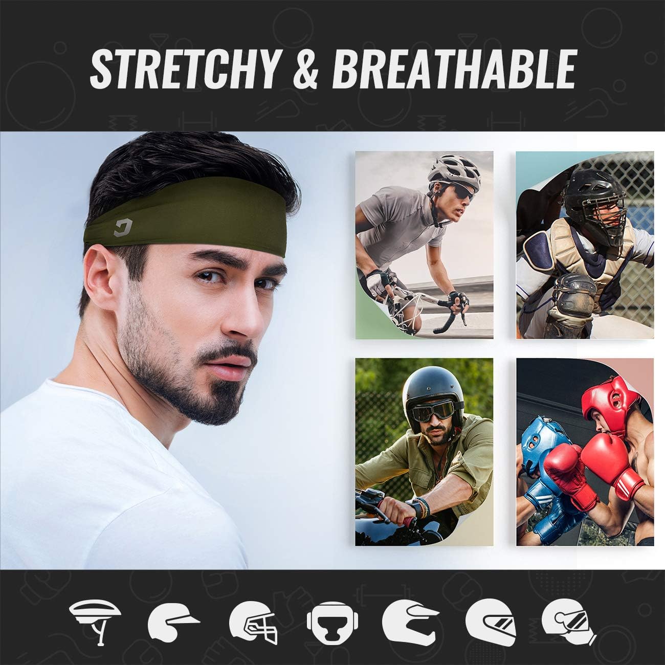 Vinsguir Sports Headbands for Men and Women (4 Pack) - Sweat Band Moisture Wicking Workout Sweatbands for Running, Cross Training, Yoga and Bike - Unisex Hairband (4 Color（Black，Blue，Gray，DarkGreen）) : Sports & Outdoors