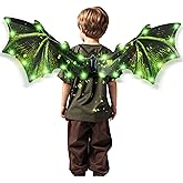 Toddler Electric Dragon Wings, Kids Dinosaur Costume Wings with LED Light & Music, Halloween Dino Dress-Up Costumes for Boys & Girls, Green Dinosaur toys for Kids as Christmas Birthday Party Gifts