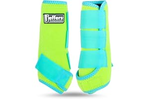 Jeffers Expression Neon Protective Horse Boots, 1 Pair, Lime & Turquoise – Breathable Neoprene, Secure Strap Closures, Durable Protection for Front & Hind Legs, Training & Riding Use - Medium