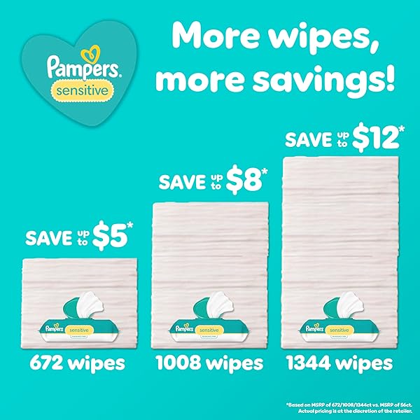 PAMPERS BABY WIPES, SENSITIVE, WATER BASED WIPE, CLINICALLY PROVEN, HYPOALLERGENIC, AND UNSCENTED FOR BABIES, 672 WIPES TOTAL (8 FLIP-TOP PACKS)