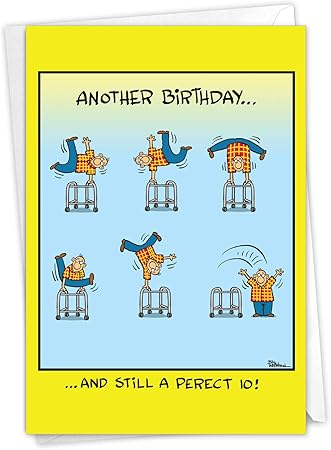 Download Amazon Com Nobleworks Perfect 10 Funny Happy Birthday Greeting Card For Elderly Grandparents Cartoon Bday Stationery Notecard For Men C7243bdg Office Products