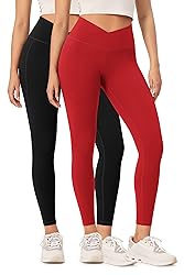 ODODOS 2 Pack Buttery Soft Cross Waist Leggings