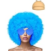 LIULIUBTY Short Bob Hair Wigs Straight with Flat Bangs Synthetic Colorful Cosplay Daily Party Neon Wig for Women + Free Wig Cap 12" Natural As Real (Afro, Blue)