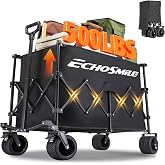 EchoSmile Wagons Carts Foldable Heavy Duty with 500Lbs Wt, 300L Cap, Black | All-Terrain Big Wheels&middot;Reinforced Bottom Frame&middot;Utility&middot;Grocery&middot;Beach&middot;Camping