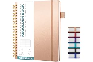 Regolden-Book Address Book with Alphabetical Tabs, Hardcover Address Organizer for Record Contacts, Telephone Book for Seniors, Internet Log Book Journal with Password, Pen Loop, Pocket, (5.7x7.2")