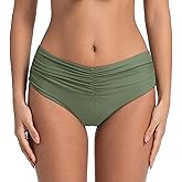 COCOPEAR Mid Rise Bathing Suit Bottoms for Women Ruched Tummy Control Swim Bottoms Full Coverage Bikini Bottoms for Women
