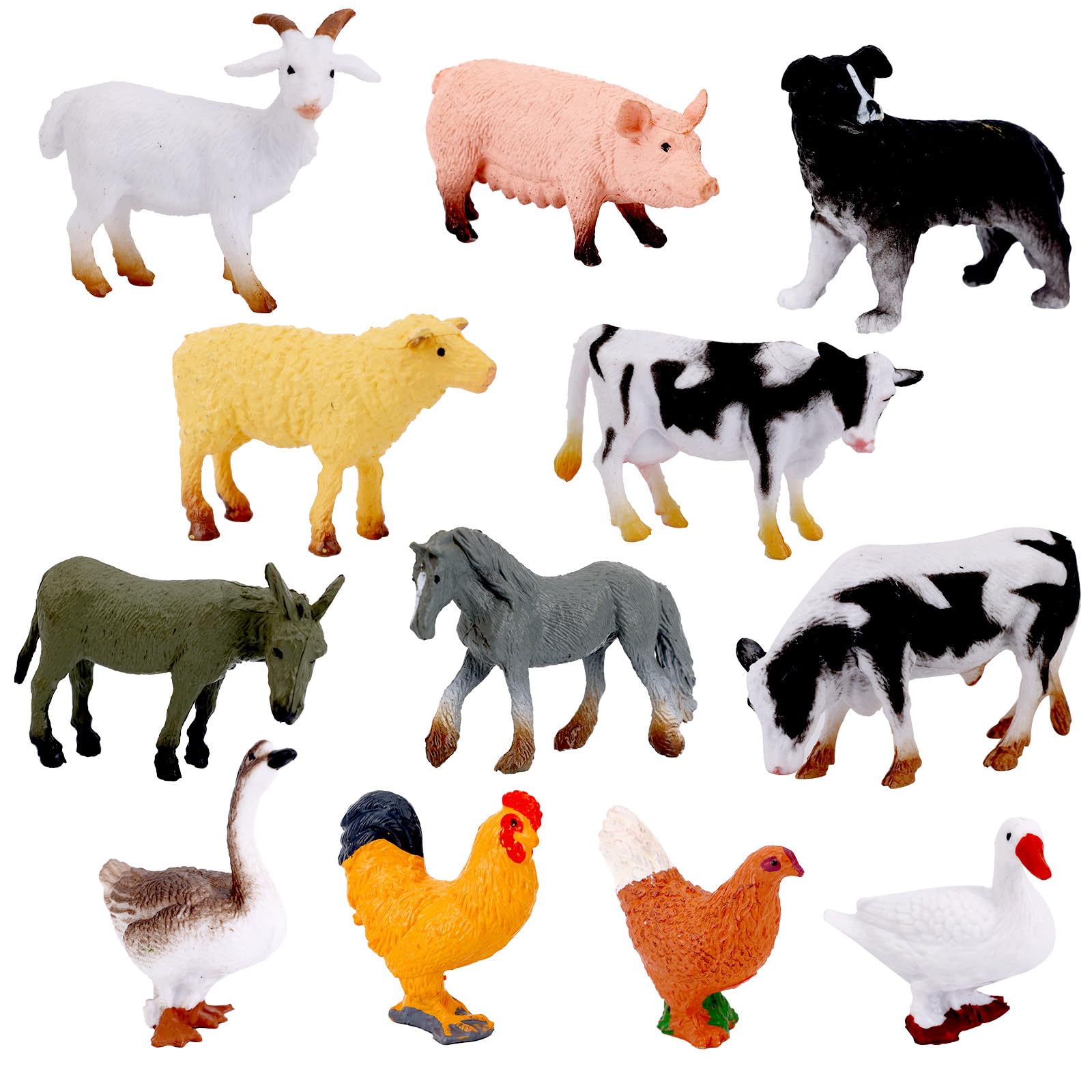 lasuroa 12pcs Farm Animal Toys, Realistic Mini Barn Animals Figures Educational Cake Toppers Christmas Birthday Easter Rewards for Kids Toddlers Party Supplies & Preschool Play