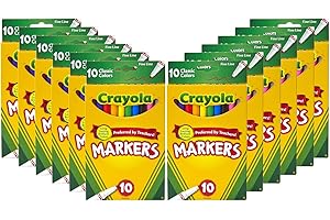 Crayola Fine Line Markers for Kids (12 Boxes), Bulk Coloring Markers for School, 10 Assorted Colors, Essential Teacher Classroom Supplies, Ages 3, 4, 5