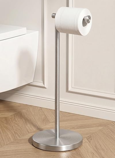 KES Free Standing Toilet Roll Holder with Weighted Base Brushed Stainless