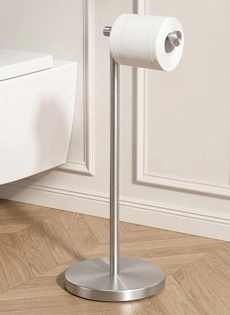 KES Free Standing Toilet Roll Holder with Weighted Base Brushed Stainless