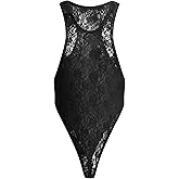 ABAFIP Men's Lace Bodysuit High Cut One Piece Leotard Sleeveless Racerback Sheer Lingerie Undershirts Top