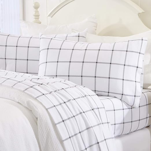 Extra Soft Windowpane 100 Turkish Cotton Flannel Sheet Set