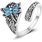 YAFEINI Turquoise Dragonfly Ring 925 Sterling Silver Adjustable Turquoise Ring Dragonfly Jewelry Gifts for Women