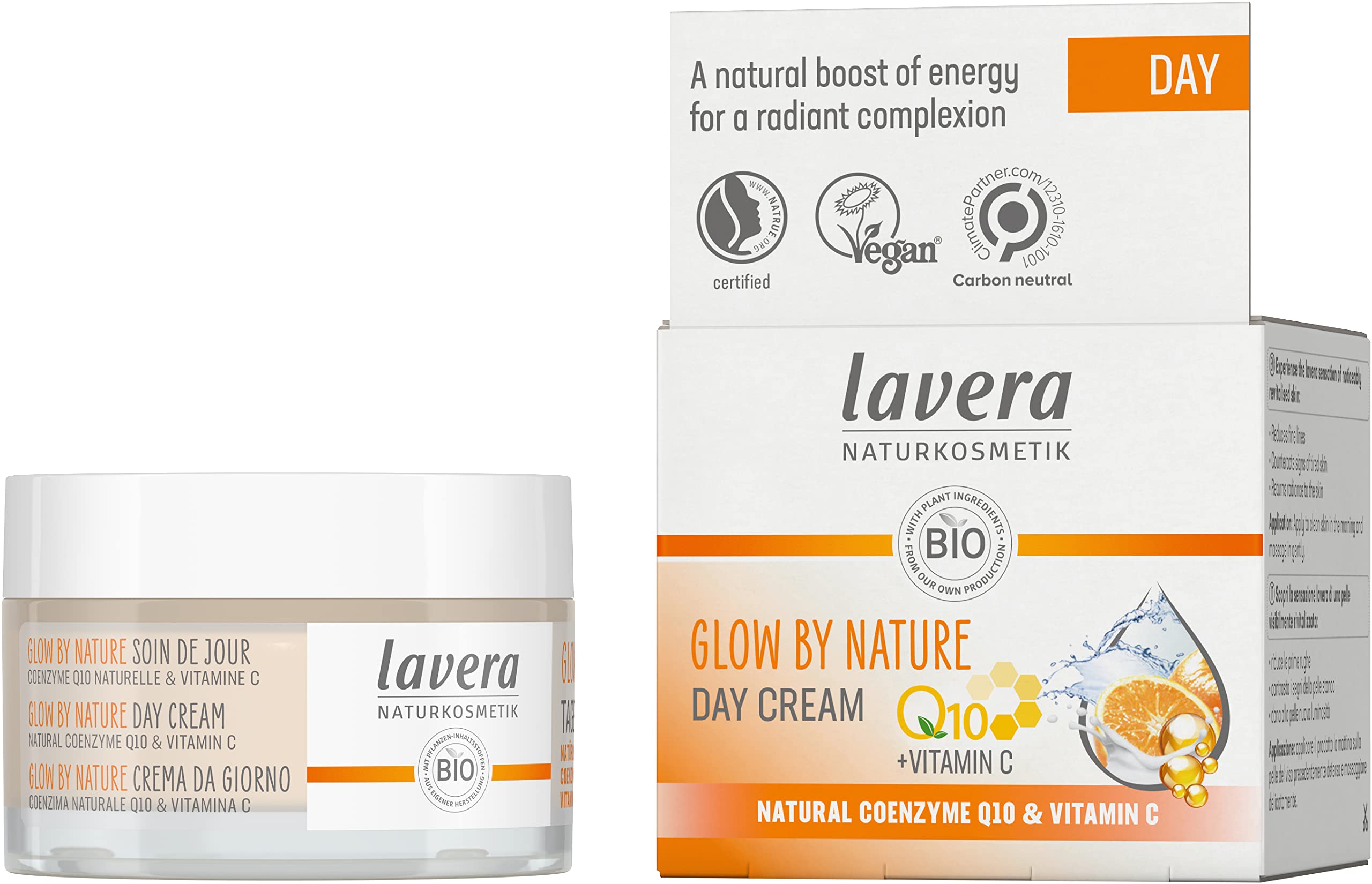 lavera GLOW BY NATURE Day Cream - Q10 and vitamin C - reduces tired skin signs - boosts energy - vegan - natural cosmetics (50 ml)